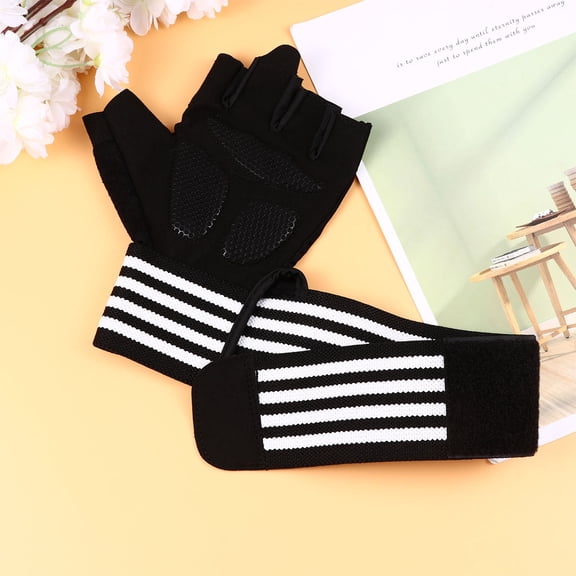HONMEET 1Pair Sports Gloves Black Half Finger with Breathable Palm and Wrist Support for Weightlifting
