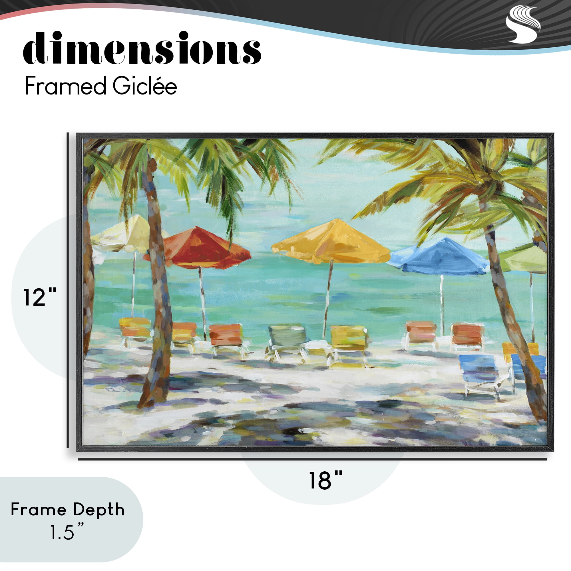 Stupell Industries Umbrellas Under the Palms Black Framed Giclee Art, design by Lorenzo Collective