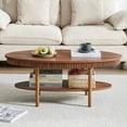 thumbnail image 3 of MIYZEAL Mid-Century Walnut Oval Coffee Table, Fluted Edge 2-Tier Wooden Coffee Table for Home & Office, 3 of 9