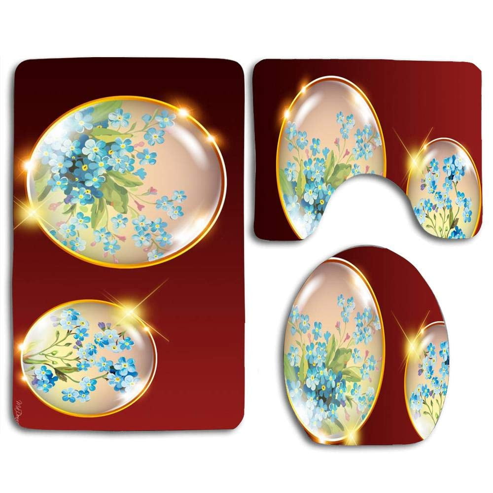 GOHAO Bright Blue Floral Orb 3 Piece Bathroom Rugs Set ...
