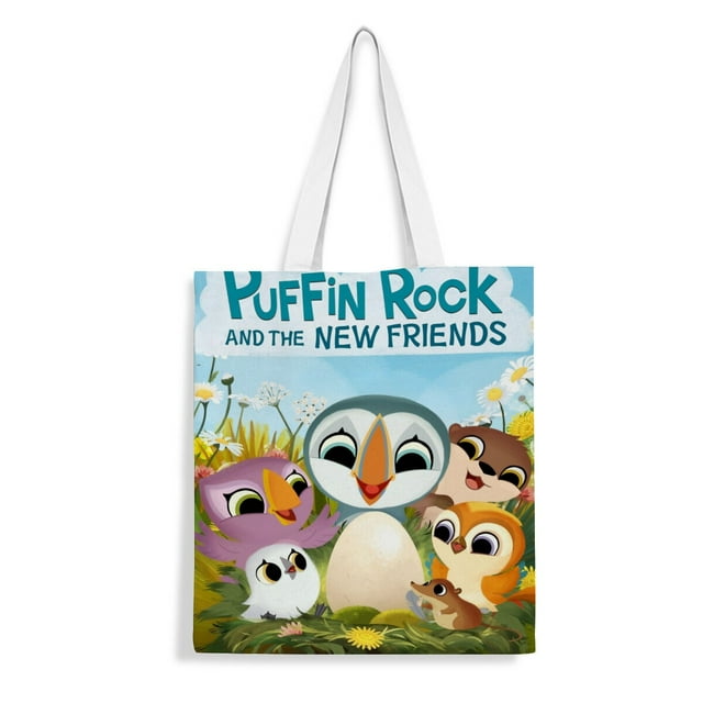 Puffin Rock Bolso de tela con estampado de lienzo para mujer, bolsa de compras reutilizable y estética, con cremallera interior, regalo para mujer,38*45cm.