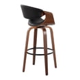 thumbnail image 4 of Symphony 30" Barstool Set (2) - Mid-Century Modern, Walnut Wood &amp; Black Faux Leather, Swivel, Metal Footrest, for Kitchen Island, Fixed Height, 4 of 6