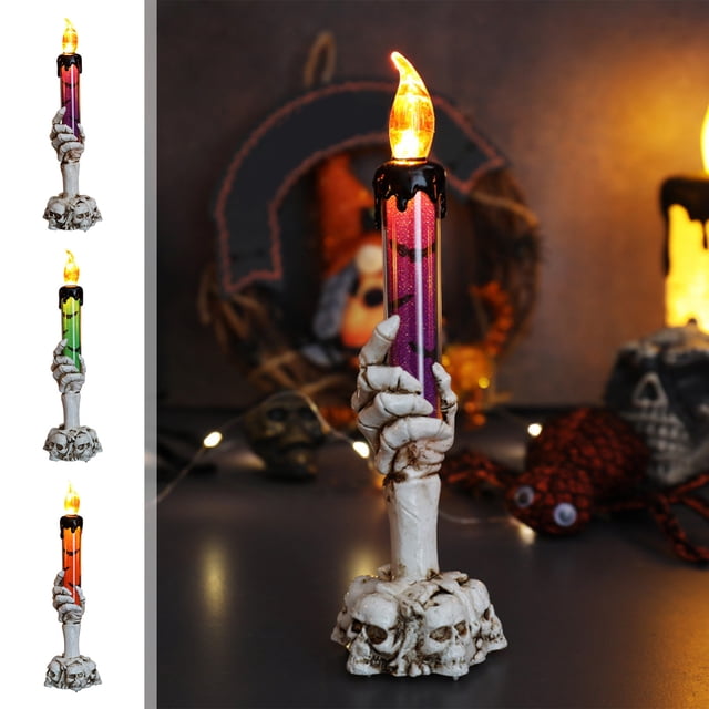 Skeleton Hand Candle Lights - Battery Operated Flameless Candles for Halloween Decorations & Party Props