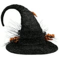 thumbnail image 5 of Northlight 16" Black Tinsel Witch's Hat with Orange Glittered Roses Halloween Decoration, 5 of 8