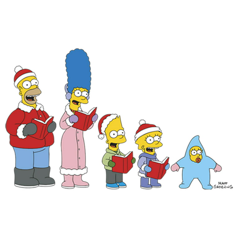 Men\'s The Simpsons White Shirt Family Sleeve Carols Long Small Christmas