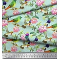 thumbnail image 2 of Soimoi polyester Crepe Fabric Leaves,Floral & Hummingbird Bird Printed Fabric 1 Yard 42 Inch Wide, 2 of 3