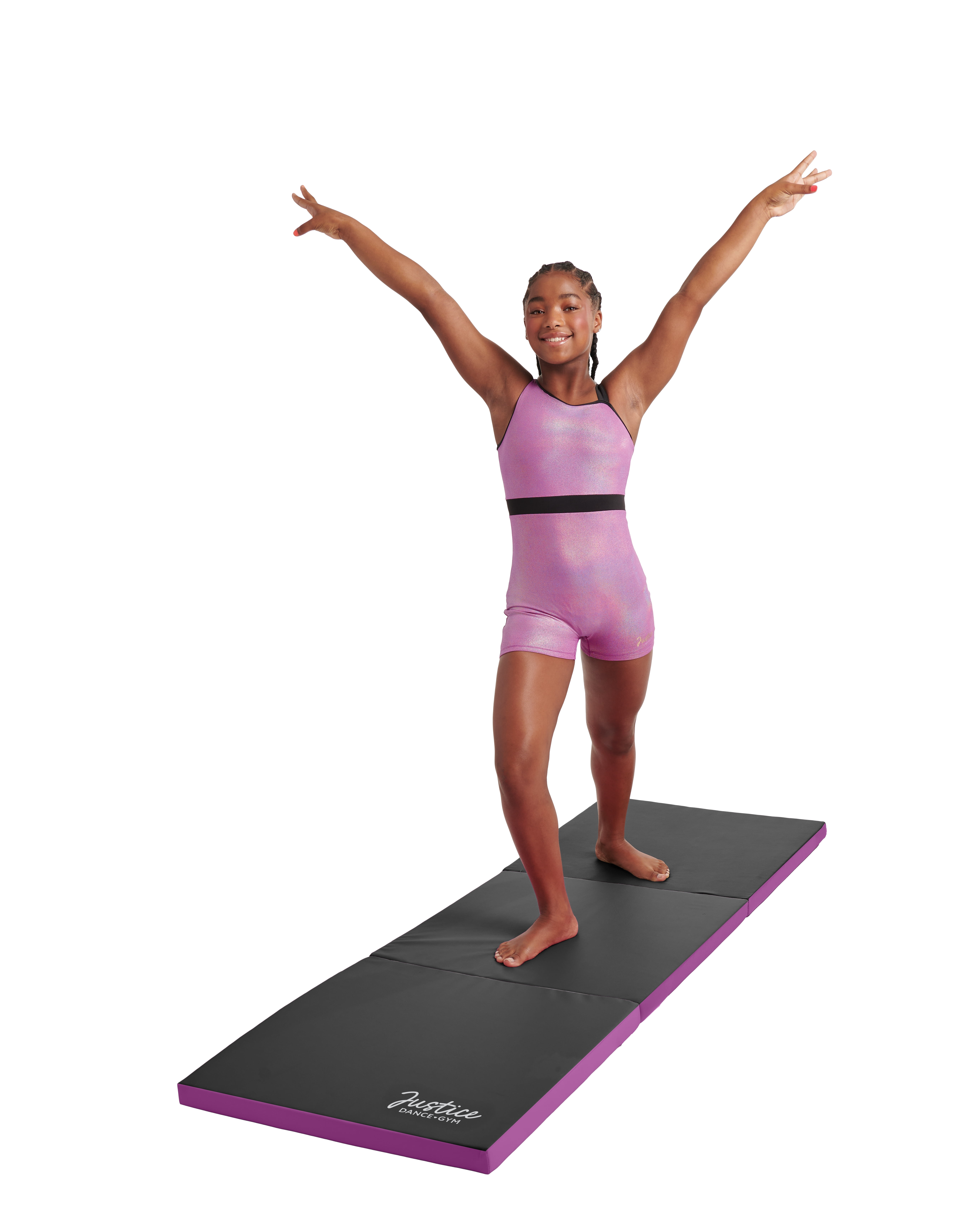 Justice 6ft Three-Fold Gymnastics Mat with Carry Handles, Black Iridescent, 1.5-inch Thickness