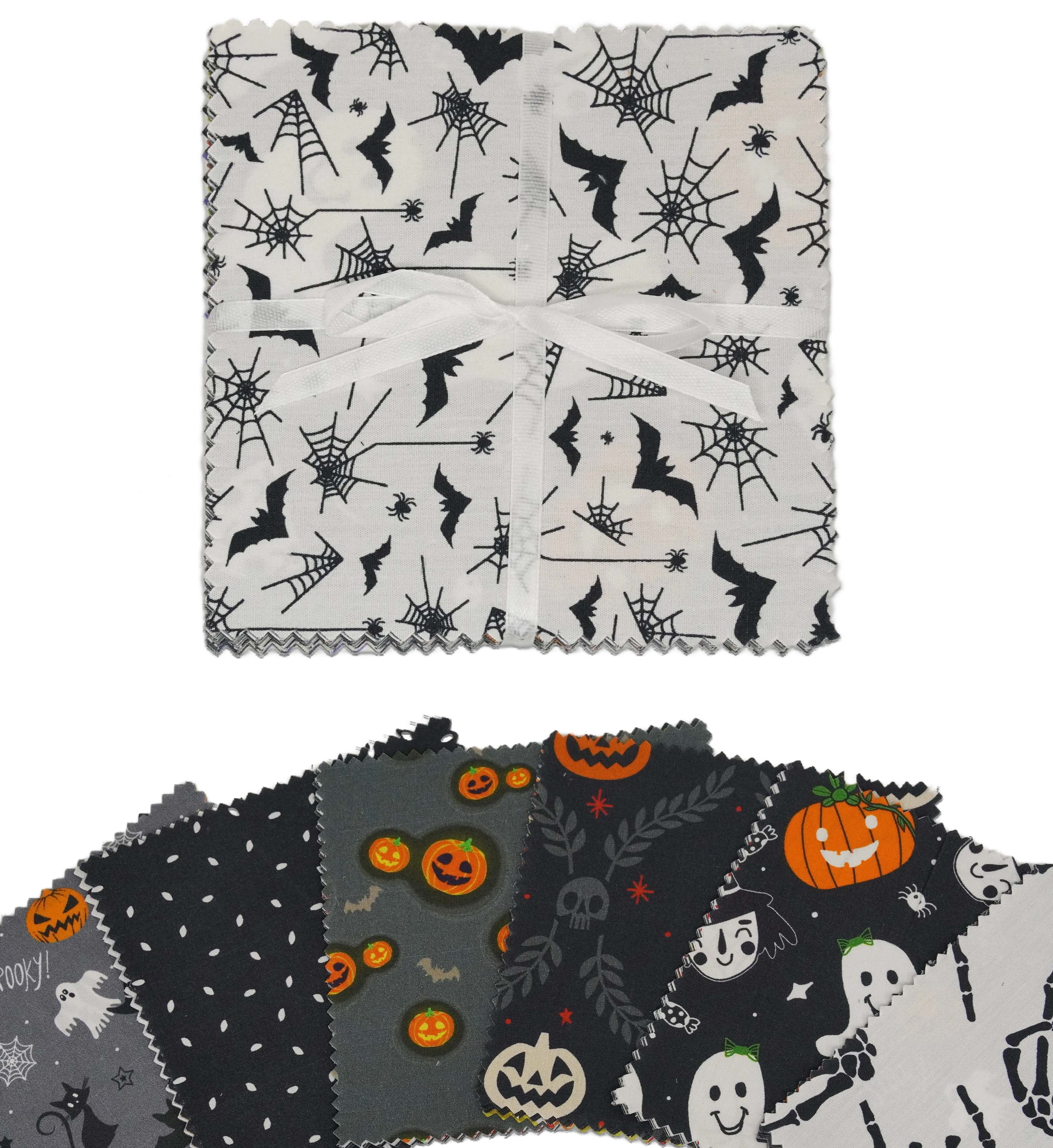 Soimoi Precut 10-inch Halloween Prints Cotton Fabric Bundle Quilting Squares Charm Pack DIY Patchwork Sewing Craft