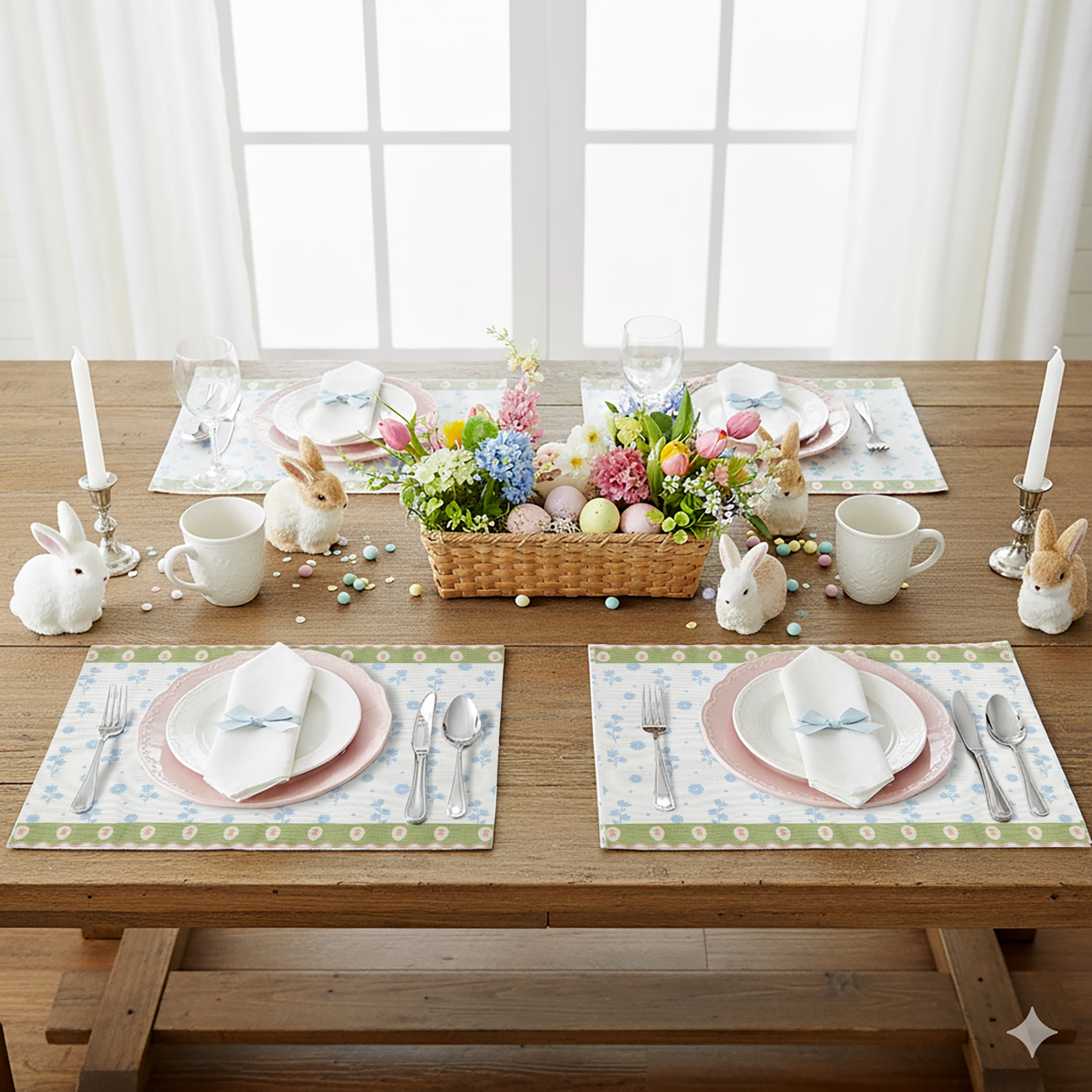 Floral 4 Pack Table Placemat Set - 14" x 19" Each - 100% Cotton, Multi-color