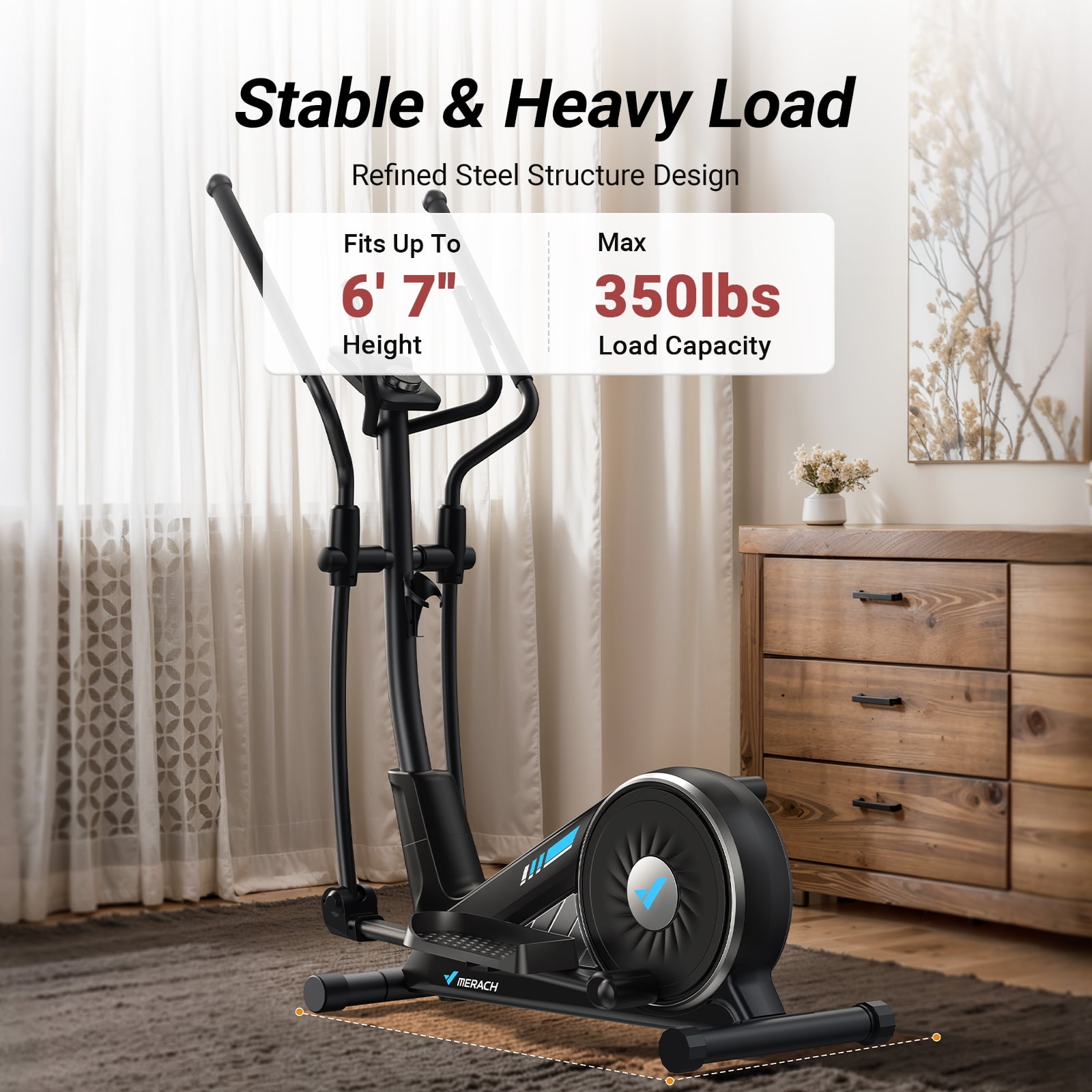 MERACH Smart Elliptical Machines, 16 Resistance Levels Compact Elliptical Exercise Machine for Home with Hyper-Quiet Magnetic Driving System, Elliptical Trainer with 15.5IN Stride