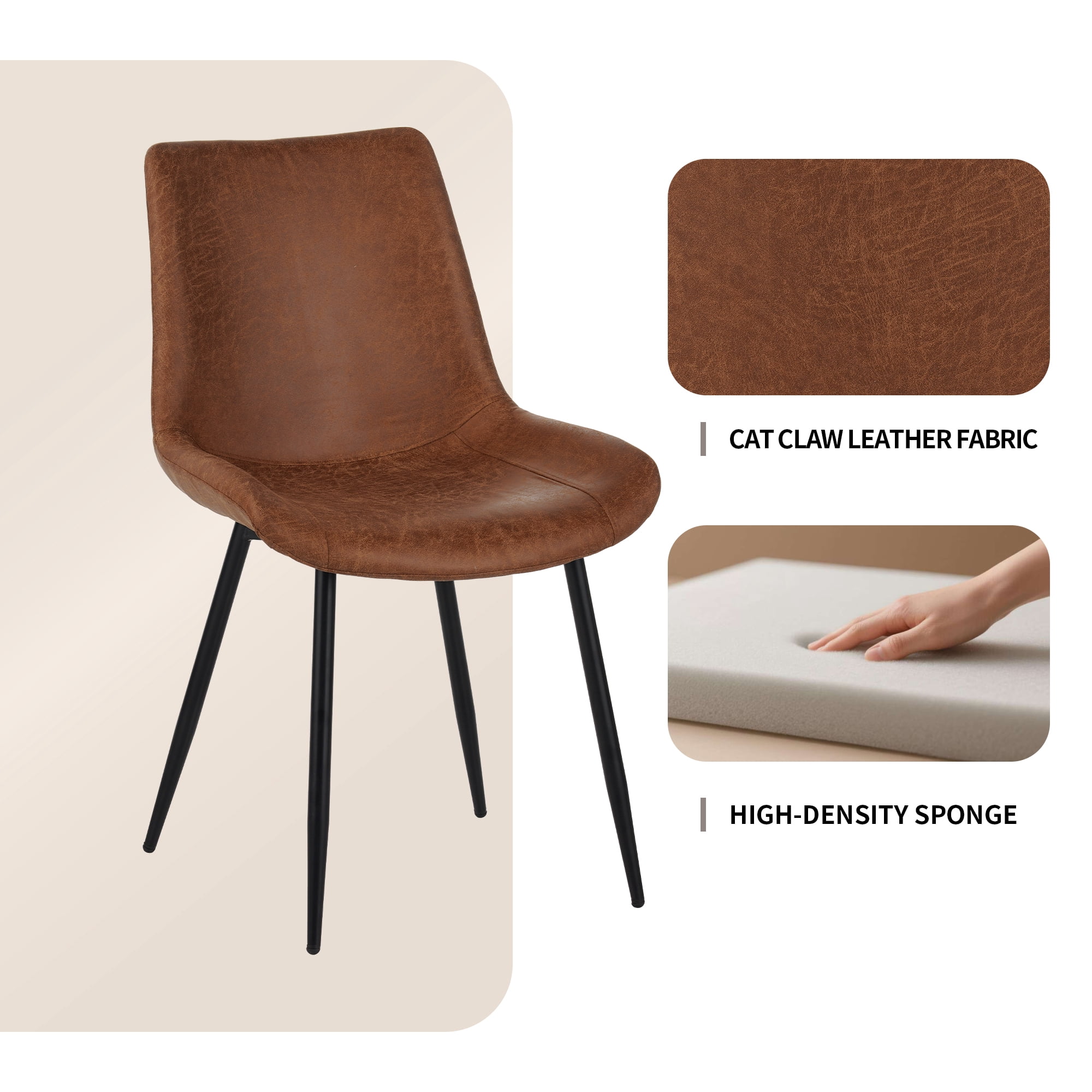 Dining Chairs Set of 4, Upholstered Faux Leather Cushion Seat and Sturdy Metal Legs, Modern Kitchen Dining Room Office Guest Chairs, Easy Assembly Water-Resistant, Brown