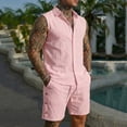 thumbnail image 4 of Purcolt Men's 2 Piece Shorts Set Dressy Casual Sleeveless Button Down Shirts and Elastic Waisted Shorts Outfits Summer Comfortable Beach Sweatsuit, 4 of 8