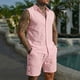 thumbnail image 3 of Ceisia Men's Loose Fit Linen 2-Piece Set Sleeveless Button-Down Shirt with Elastic Waist Drawstring Shorts Gifts, 3 of 7