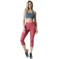 thumbnail image 4 of Women's High Waist Pocket Activewear Leggings, Brick Red, Capri, S, 4 of 5