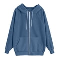 thumbnail image 3 of Women's Corduroy Jacket Hooded Zip Front with Pockets Oversized Long Sleeve Casual Spring Fall Winter | CSEONE,Navy L, 3 of 6