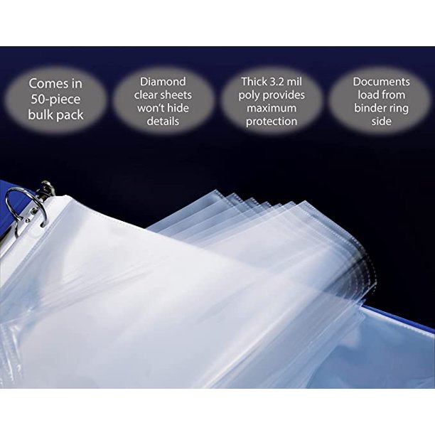 50 Pack 11x17 Inch Heavyweight Diamond Clear Sheet Protectors, Side