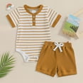 thumbnail image 2 of Gibobby Toddler Boys Toddler Baby Boy Daily Outfit Spring Summer Clothes Cute Fire Engine Embroidery Short Sleeve T Shirt Top and Plaid Shorts Set(6-9 Months,Brown), 2 of 8