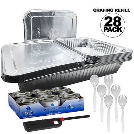 28 Piece Disposable Refill Aluminum Chafing Dish Buffet Party Set WITH HANDY LIGHTER