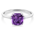 thumbnail image 2 of Gem Stone King 2.11 Ct Cushion Purple Amethyst White Diamond 10K White Gold Ring, 2 of 5
