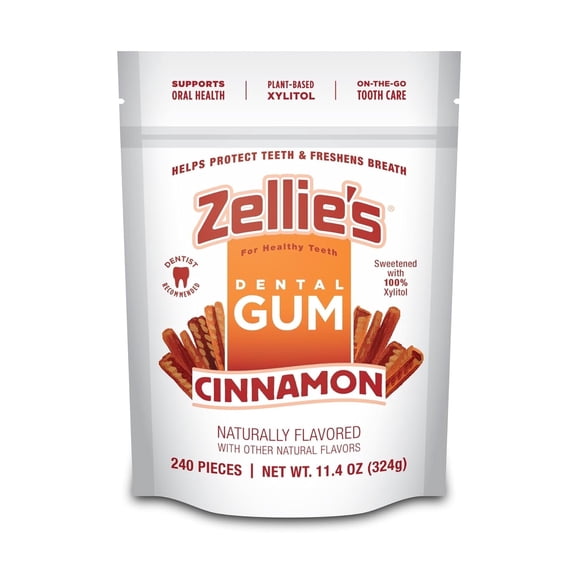 Zellies Xylitol Dental Gum, Cinnamon Flavor, Single Pouch, 240 Count