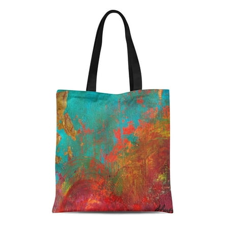 ASHLEIGH Canvas Tote Bag Orange Turquoise Gigi Birthday Red Aqua Designer Original Abstract Reusable Handbag Shoulder Grocery Shopping Bags
