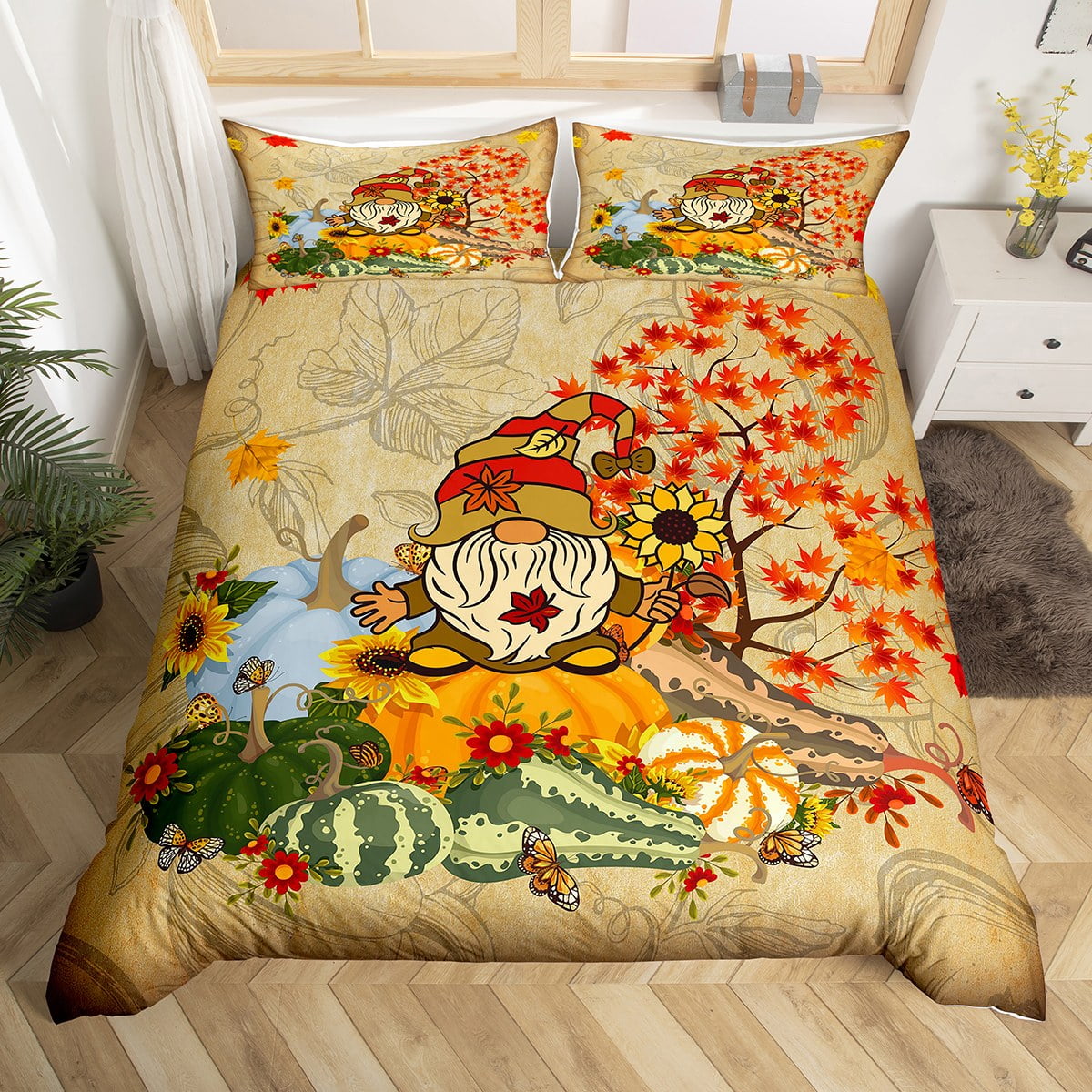 Fall Gnome Comforter Cover Thanksgiving Pumpkin Kawaii Duvet Cover for ...