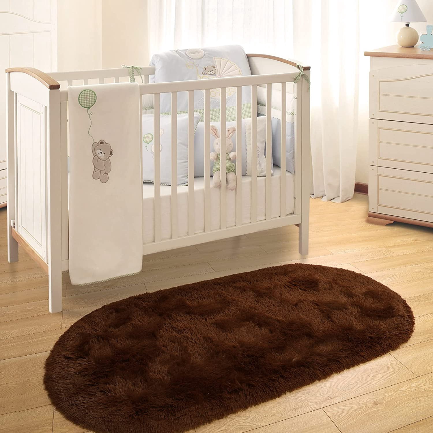 Lochas Soft Oval Rugs Fluffy Plush Modern Area Rug Shaggy Furry Carpet for Living Room Home Decor Play Mat,2.6'x5.3',Coffee