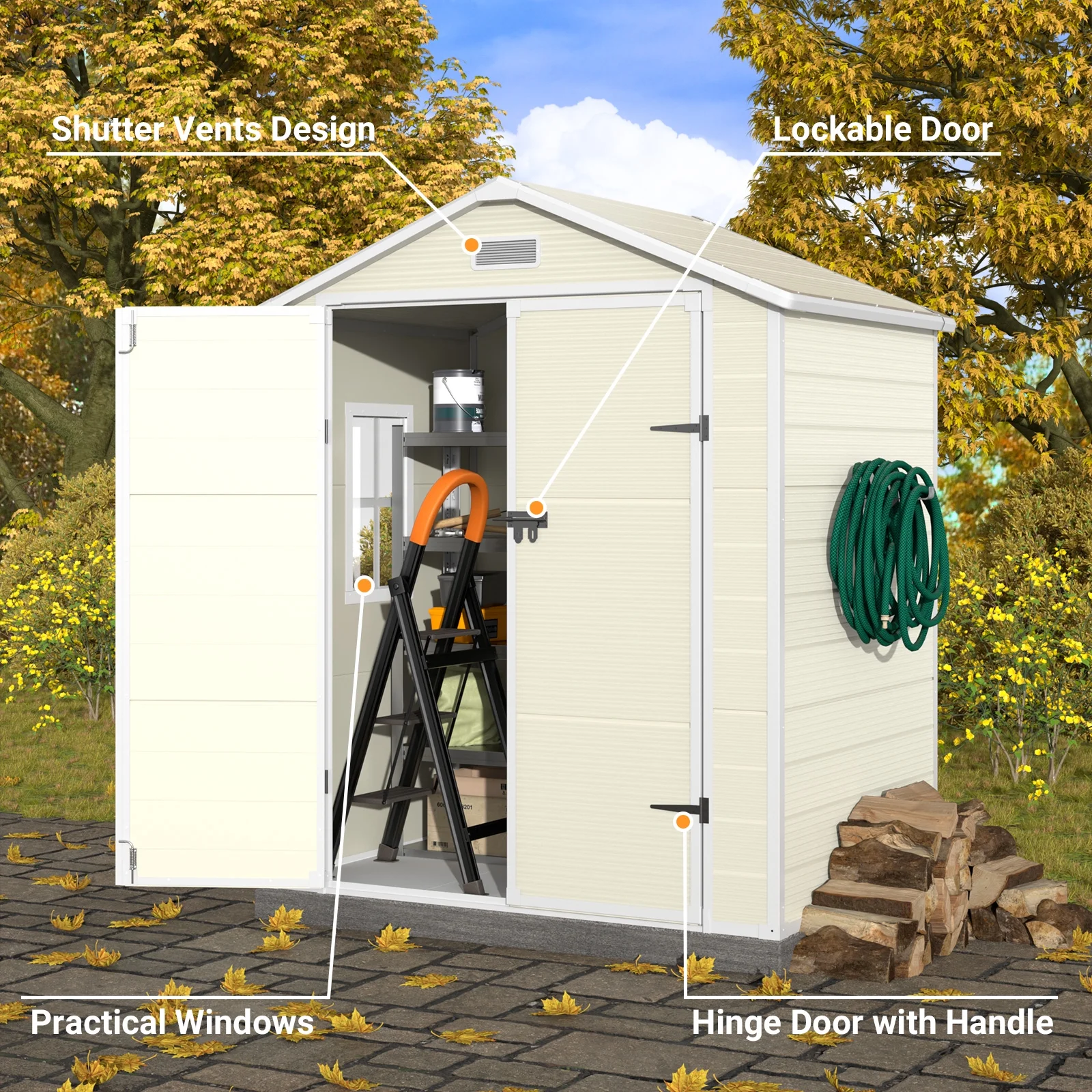 Amopatio Storage Shed 6×4.5 FT, Resin Sheds & Plastic Outdoor Storage with Floor Outdoors Garden Tool Shed Tuff Outside Patio Shed with Lockable Door for Bike,Sandstone