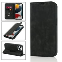 Feishell Wallet Case for iPhone 14 Pro Max,Built-in Magnet Compatible with Magsafe Charger,Premium PU Leather Magnetic Closure Flip Holder RFID Blocking Card Slots Anti-falling Phone Cover,Black