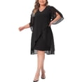 thumbnail image 2 of Agnes Orinda Women's Plus Size Dress V Neck Chiffon Overlay Wedding Guest Cocktail Party Dresses 2X Black, 2 of 6
