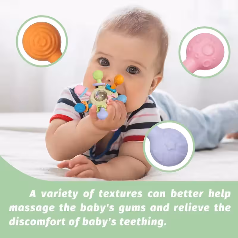 thumbnail image 3 of Juguetes sensoriales Montessori para bebés de más de 6 meses, juguetes de dentición de grado alimenticio Juguetes de barriga para bebés, regalos para niños y niñas, 3 of 6