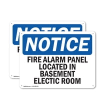 (2 Pack) Fire Alarm Panel Located In Basement Electric Room OSHA Notice Sign 18 Inch X 12 Inch Indoor / Outdoor Rust-Free Aluminum Metal Signs for Workplace, Workshop, and Construction