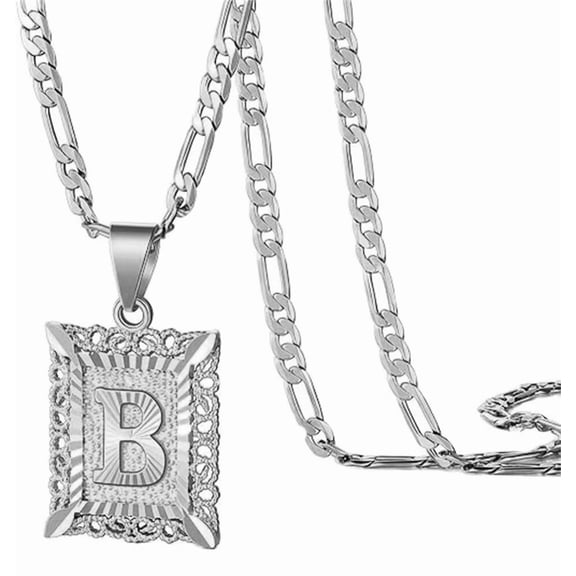 HIJONES Women's Men's Stainless Steel Initial Necklace Silver B