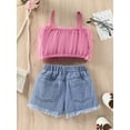thumbnail image 3 of GXFC Kids Girls Fashion Shorts Outfits Little Girls Sleeveless Sling Fur Vest Crop Tops and Ripped Denim Short Pants Girls Summer Two Piece Set 1-6T, 3 of 9