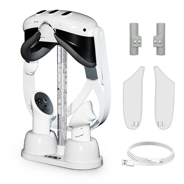 Estación de carga compatible con Meta Quest 3, soporte de almacenamiento para cascos de realidad virtual con luz RGB, base antideslizante para mandos de cascos de realidad virtual