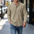 thumbnail image 4 of JTSRKL Mens Linen Cotton Button Down Shirts Long Sleeve Mock Neck Banded Collar T-Shirts Retro Summer Beach Vacation Pocket Tops, 4 of 8