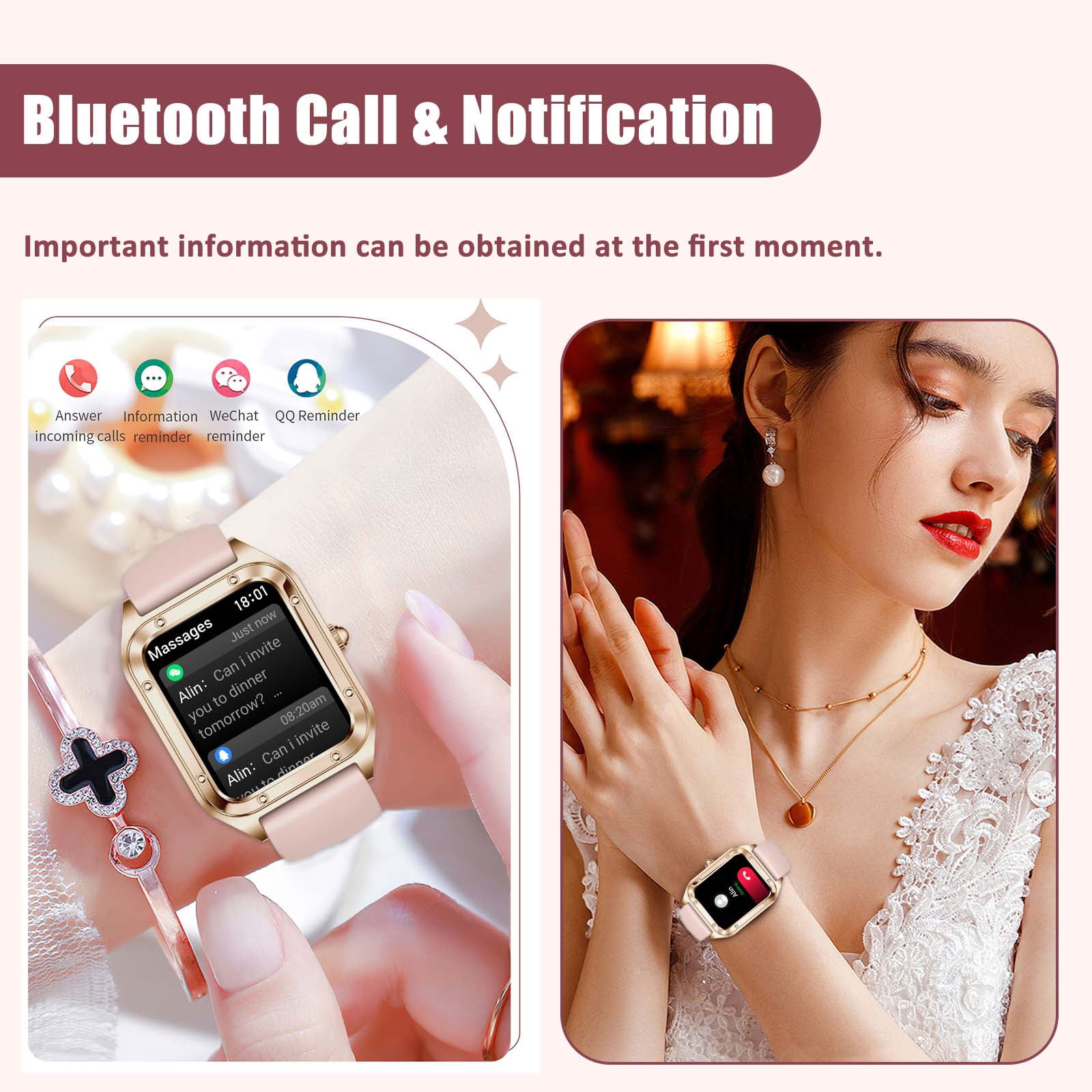 Cyberdyer Women's Smart Watch - 1.57'' HD Screen, Bluetooth Call, 21 Sports Modes, IP67 Waterproof, Heart Rate/Sleep Monitor for iPhone/Android
