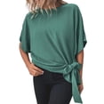 thumbnail image 4 of Hanerdun Women Tie Up Casual Blouses Tops Female Shirts Crew Neck Tee Green XL, 4 of 5
