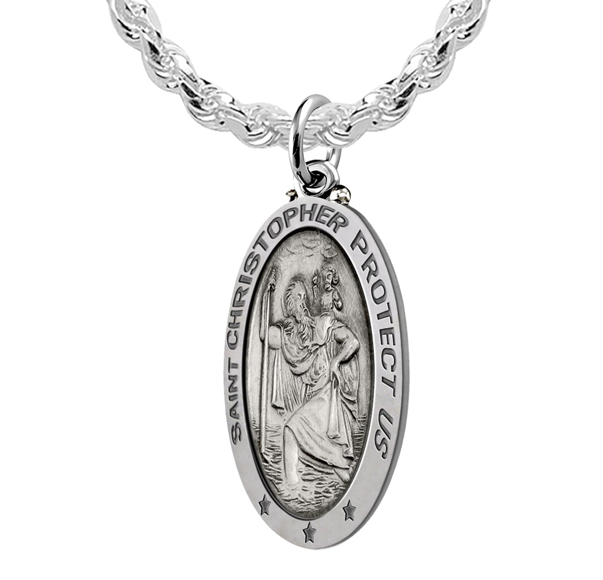ST CHRISTOPHER PROTECT pendant 24" Sterling Silver 925 necklace FIGARO chain men 