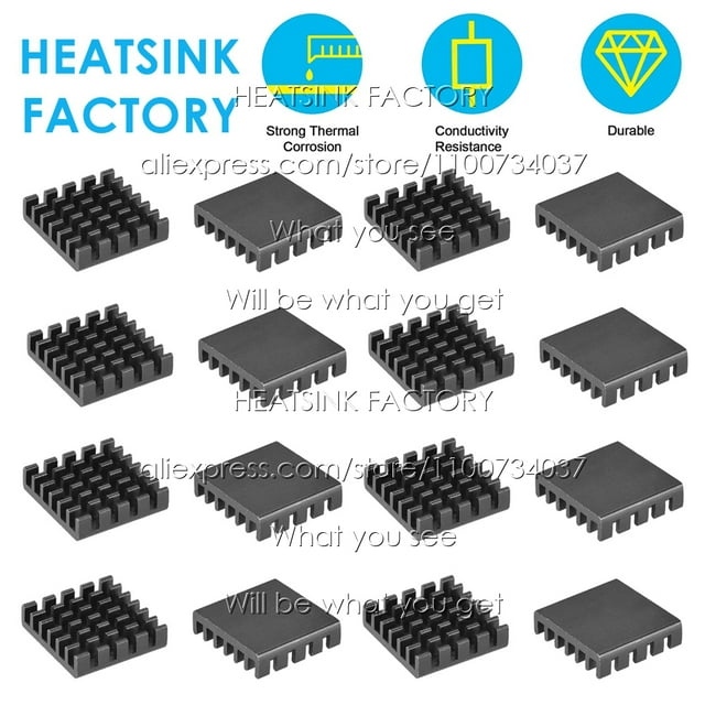 Ventilateurs en Aluminium 19x19x5mm & Radiateur de Refroidissement pour MOS GPU IC Puce Électronique Noir Sans Ruban 80 Pcs