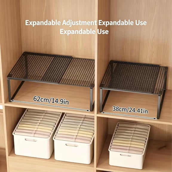 MTBLYS Expandable Cabinet Storage Shelf Stackable Organizer Rack 29-41 Inch Adjustable Metal Sturdy Kitchen Pantry Countertop