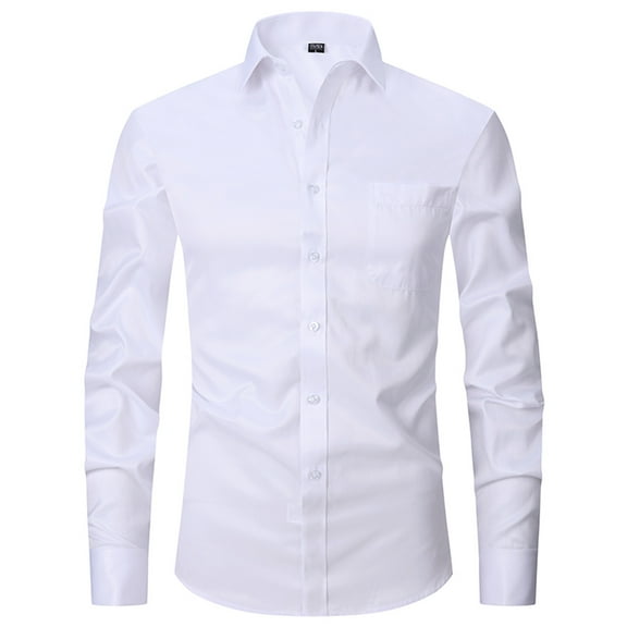 DLfVUB Men's Big & Tall Dress Shirt Trendy Solid Color Cotton Shirts Long Sleeve Button Down T-Shirt Turndown Collar Relaxed Fit Tops Blouse White XXXXL