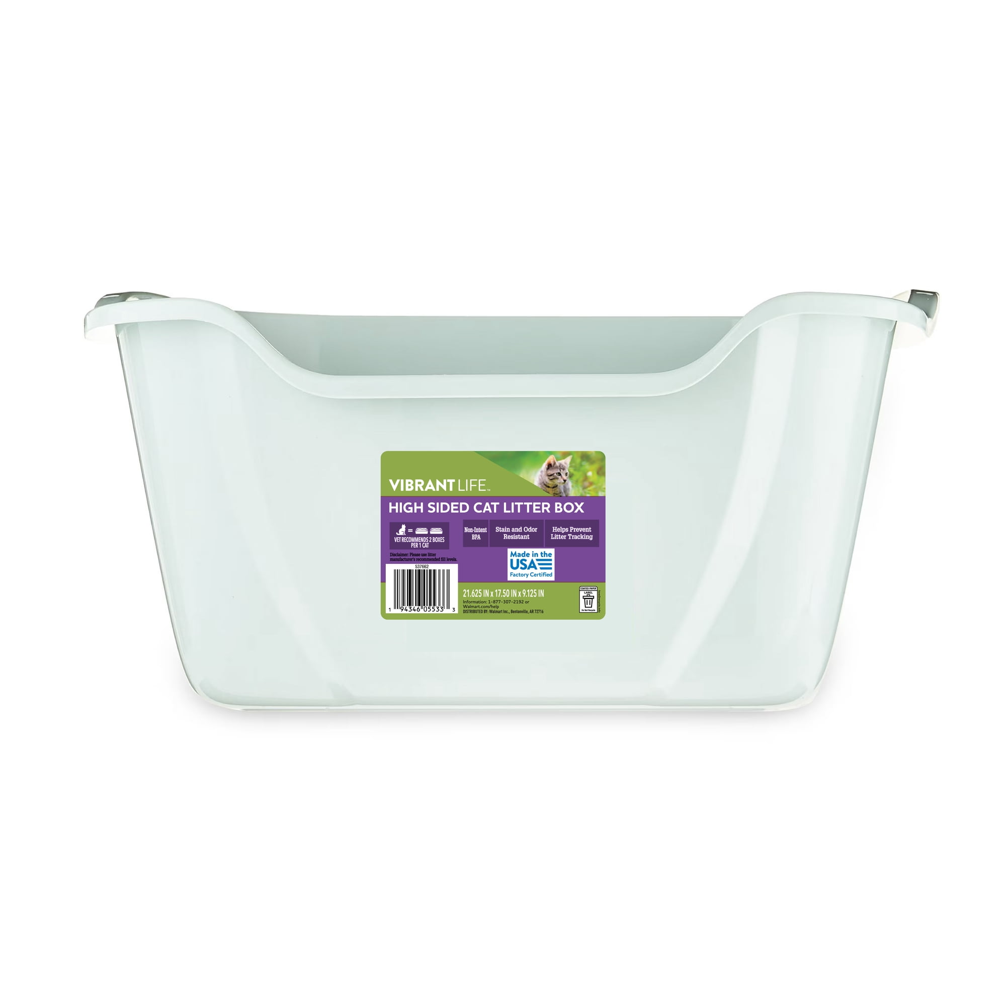 Vibrant Life High-Sided Open Cat Litter Box, XL, Green