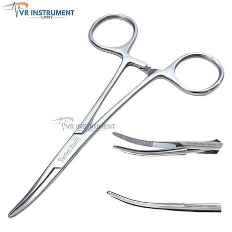 VR Instrument Supply Kelly Clamp Tool Locking Forceps Stainless Steel 5.5'' Curved-German Stainless CE