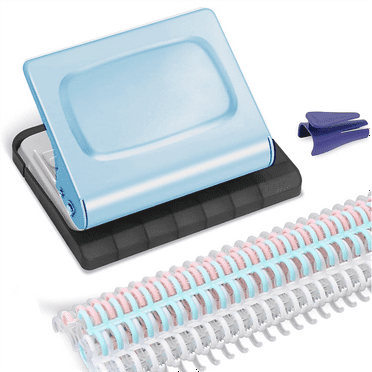 10 Hole Punch Binding Machine for Planners, with Multi-Color Binder Rings, 30 Holes on A4, 20 A5 Blue