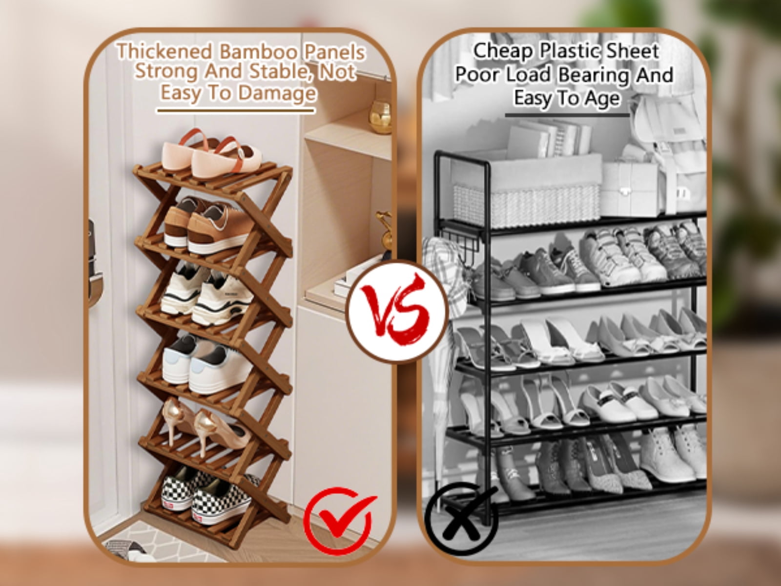 JUANYU Shoes Rack Organizer,Multi Tier Wooden Foldable Storage Rack for Home Shoe Storage with Durable Cross Structure,7-Tier,Tawny