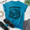 thumbnail image 2 of Life Behind Bars Bike T-shirt, Unisex Women's Men's Bicycle Cycling Mountain Bike Exercise Outdoors, Heather Blue, Large, 2 of 6