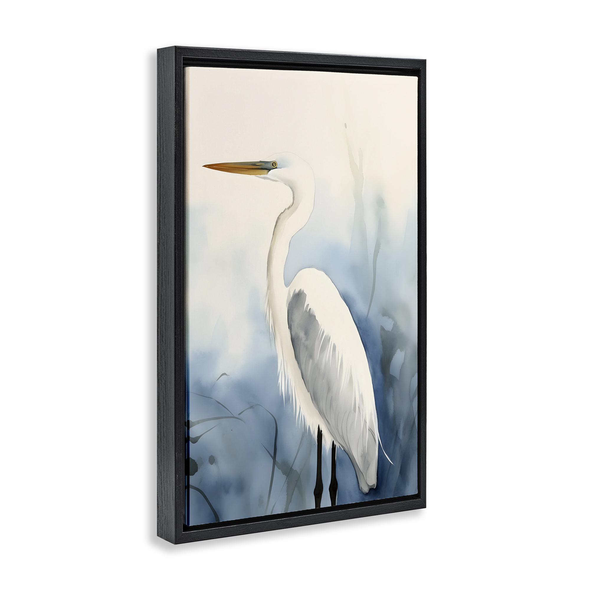 Stupell Industries Egret Beach Bird Animals & Insects Painting Black Floater Framed Canvas Art Print Wall Art, 17 x 25
