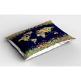 thumbnail image 2 of Ambesonne World Map Pillow Sham 2 Pack, Mosaics Tiles Global, 30"x20", Dark Blue Yellow Blue, 2 of 3