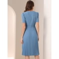 thumbnail image 3 of DARING DIVA V-Neck Short Sleeve Belted A-Line Pleated Dress XL Blue Grey, 3 of 5